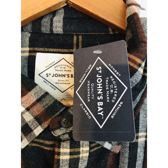 New St. John's Bay Plaid Flannel XL Long Sleeve Button Down Shirt Gray Brown - Picture 3 of 6